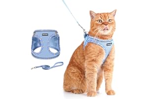 Rttochfy Cat Harness and Leash Set, Escape Proof Kitten Harness, Soft and Breathable Vest with Reflective Strip, Easy to Wear for Cats Walking and Traveling (Blue, M)