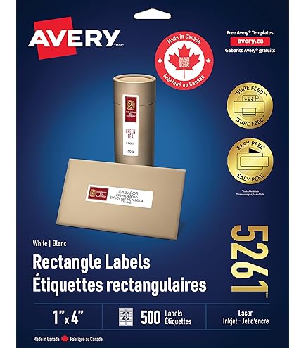 Avery White Rectangle Labels for Laser Printers, 1-1/2