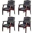 Black Leather Office Chairs Set of 4 - High Back Ergonomic Executive Guest Chairs for Reception, Multi-Scene Use (Waiting Room, Meeting, Conference, Lobby, Conference, Church) No Wheels Armless Design