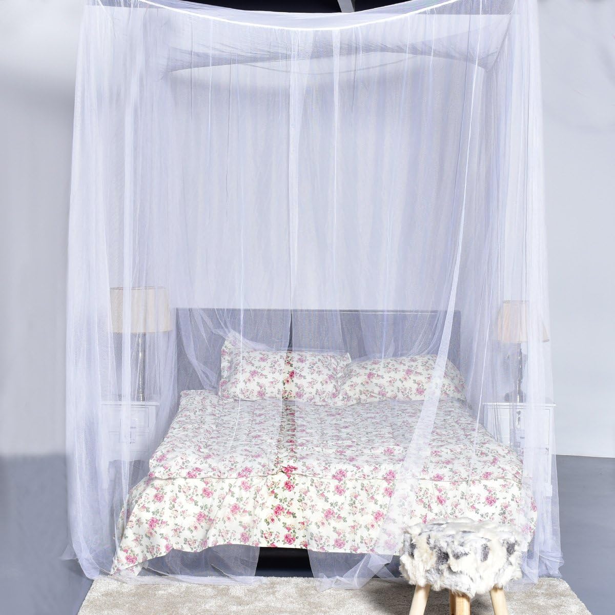 Goplus Mosquito Net, 4 Corner Post Bed Canopy, Quick and Easy Installation for King Size Beds Large Queen Size Bed Curtain (White): Home & Kitchen