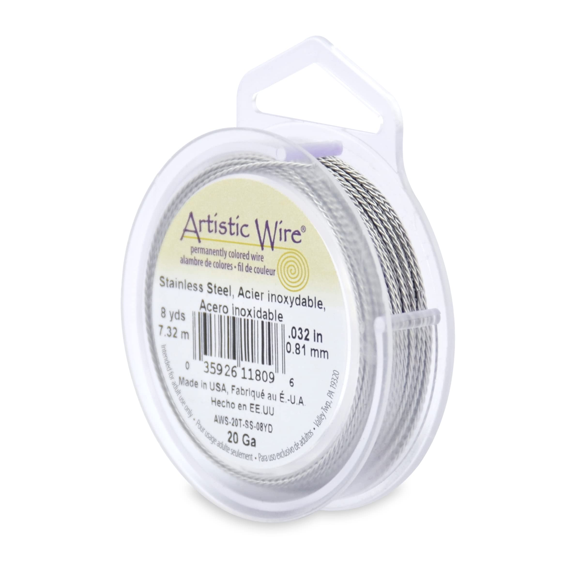 Artistic Wire, 20 gauge, Twisted Round Stainless Steel, 8 yd (7.3 m) Craft Wire