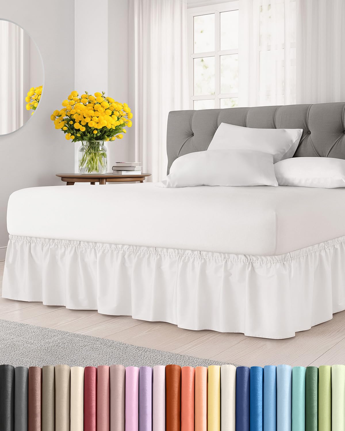 Photo 1 of **CREAME COLORED/ OFF WHITE*/** Wrap Around Dust Ruffle Bed Skirt - Antique White - for Queen Size Beds w/ 15 Inch Drop - Easy Fit Elastic Strap - Adjustable Pleated Bedskirt w/Brushed Fabric, Wrinkle Free Women, Men, Kids & Teens