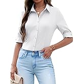 Zeagoo Womens Button Down Shirts 3/4 Sleeve Dress Blouses Business Casual Collared Oxford Tops