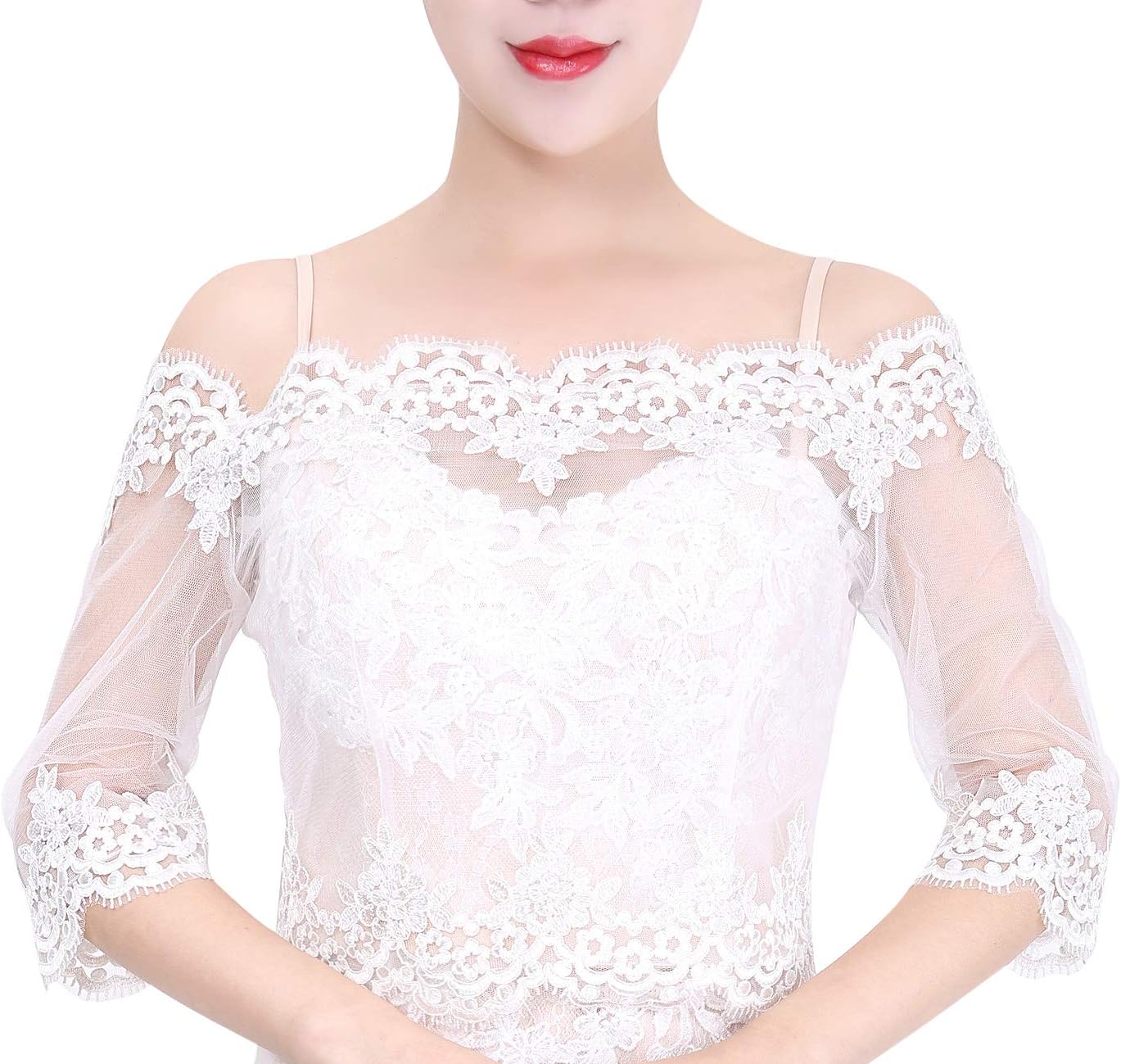 Wishprom Off Shoulder Ivory Lace Jacket Bolero Wedding Jacket