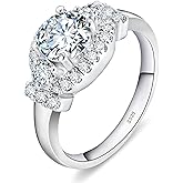 JEYHLOPX 3 Stone Engagement Ring 18 K White Gold Plated S925 Sterling Silver Promise Rings For Her Vintage Wedding Rings For Women