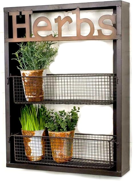 Amazon Com Industrial Metal Country Herbs Wall Shelf Planter