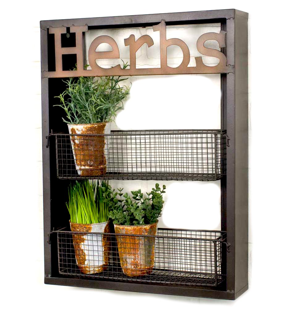 Industrial Metal Country Herbs Wall Shelf Planter Holder Kitchen Garden