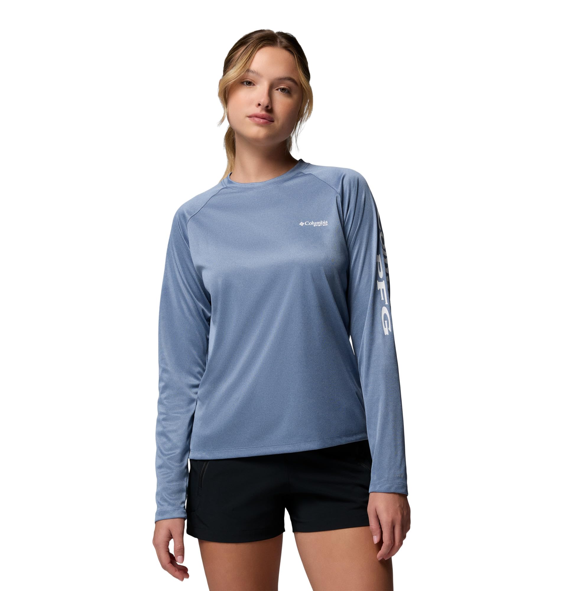 Columbia Women's PFG Tidal Tee II Long Sleeve Sun Protection Shirt, New Moon Heather/White Logo, X-Large Image