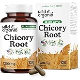 Wild & Organic Chicory Root Fiber Capsules - 1200 mg of Chicory Root Powder per Serving - Digestive & Gut Support - Inulin Prebiotic Fiber Supplement - Non-GMO, Vegan Inulin Capsules - 120 Count