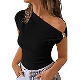 ZESICA Women's 2026 Summer Off Shoulder Tops Going Out Sexy Y2k Shirts Spring Cap Sleeve Ruched Asymmetrical Blouses