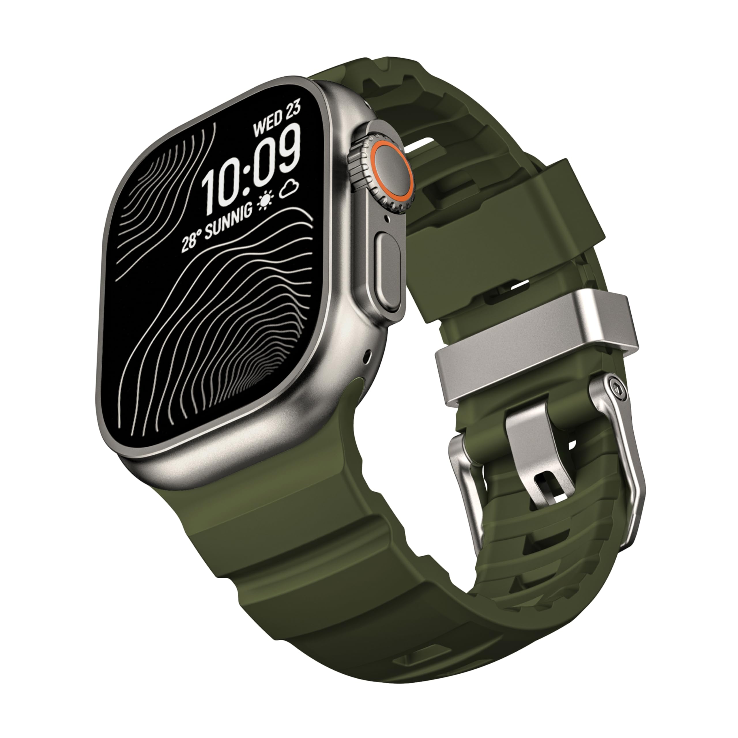 Rugged Silicone Bands Compatible with Apple Watch Ultra 3/2/1 Band 49mm 46mm 45mm, Durable Adventurous Sport Rubber Strap with Metal Clasp for iWatch Series 11 10 9 8 7 SE(T-Green, 42mm/44mm/45mm/46mm/49mm)