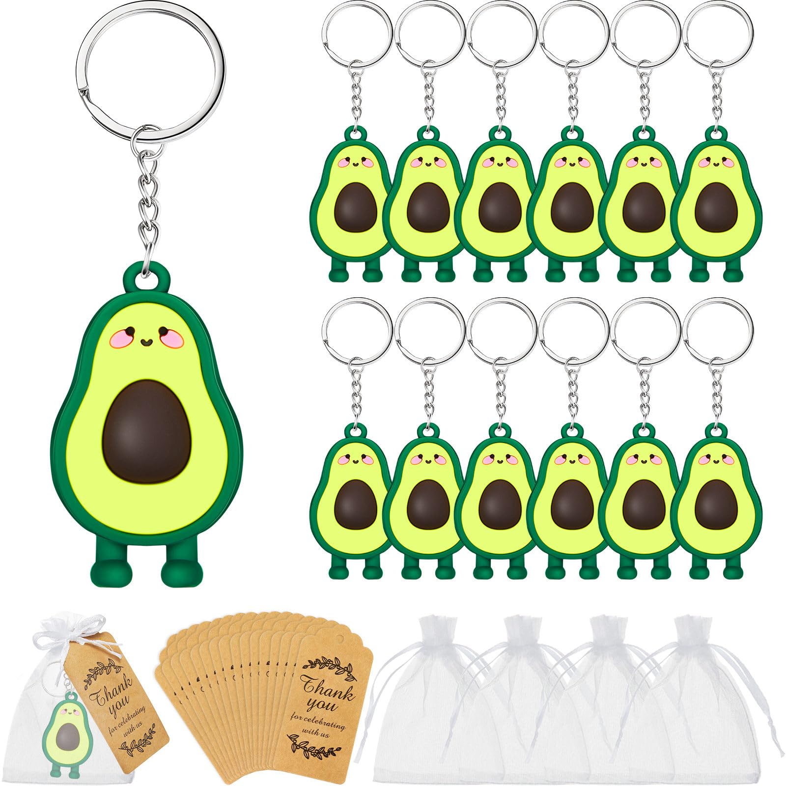 Photo 1 of Huquary 36 Pieces Fruit Party Decorations Including 12 Avocado Keychain 12 Thanks Kraft Tags and 12 White Organza Bags for Tropical Avocado Mexican Baby Shower Birthday Friendship Fiesta Party, Green