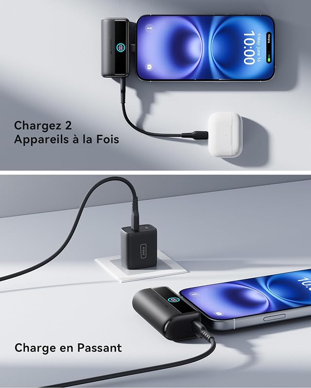 5500mAh 22.5W Batterie Externe Mini, Rapide Chargeur Portable Power Bank, Connecteur USB-C Pliable intégré, Compatible avec iPhone 16/15/14/13 iPad Airpods