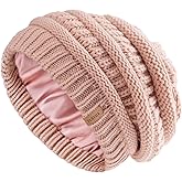 FURTALK Womens Satin Lined Knit Beanie Slouchy Winter Hats Skull Soft Warm Cap