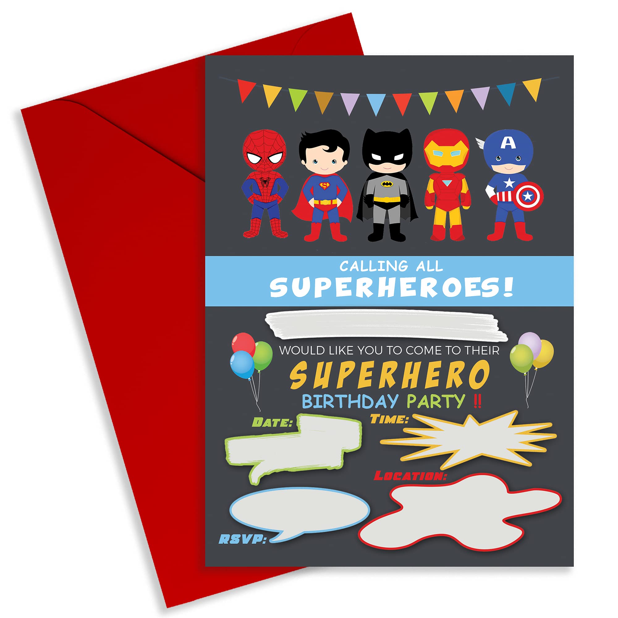 Cute Little Gift Shop Superhero Birthday Party Invitations for Boys & Girls | Kids Invites Pack for Children (50 Pack)