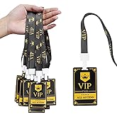 Backstage Pass & VIP Lanyards (25 pcs) - Premium Reusable Security Cards for Concerts, Gaming Events, Backstage Access, Birthday Parties, School & Corporate by OSTENBIG (Black Gold)