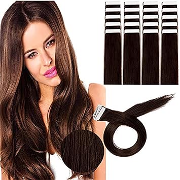 Nk Beauty 20pcs Tape In Human Hair Extensions Silky Straight Remy