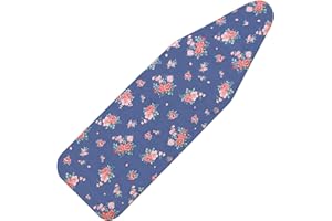 LCLW Ironing Board Cover and Pad Standard Size 15" x 54",3 Pairs of Hook and Loop Fastener Straps,Elastic Edges,Cotton Iron Board Cover with Scorch Resistant Thick Padding (Blue+Flowers)