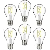Satco (6 Pack Dimmable Led Filament Lamps, S12408, High Lumens, 5 Watt, A19; Clear; Medium Base; 2700K; 90 CRI; 120 Volt for 