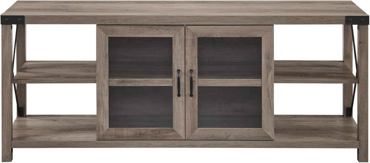 Walker Edison Modern Farmhouse Metal X Wood Stand Storage Cabinet for TV's up to 64" Living Room (60 Inch) - Gray Wash: Furniture & Decor