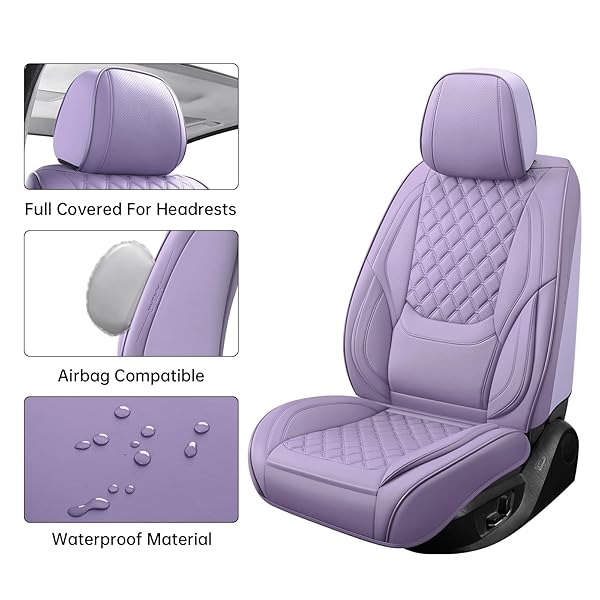 SXIKIN CAR SEAT COVERS FULL SET PURPLE, LUXURY FAUX LEATHER WATERPROOF NON-SLIP WOMEN SEAT PROTECTOR UNIVERSAL FIT FOR MOST CARS SUVS TRUCKS PICK-UPS,CAR INTERIOR ACCESSORIES(PURPLE-FULL SET)
