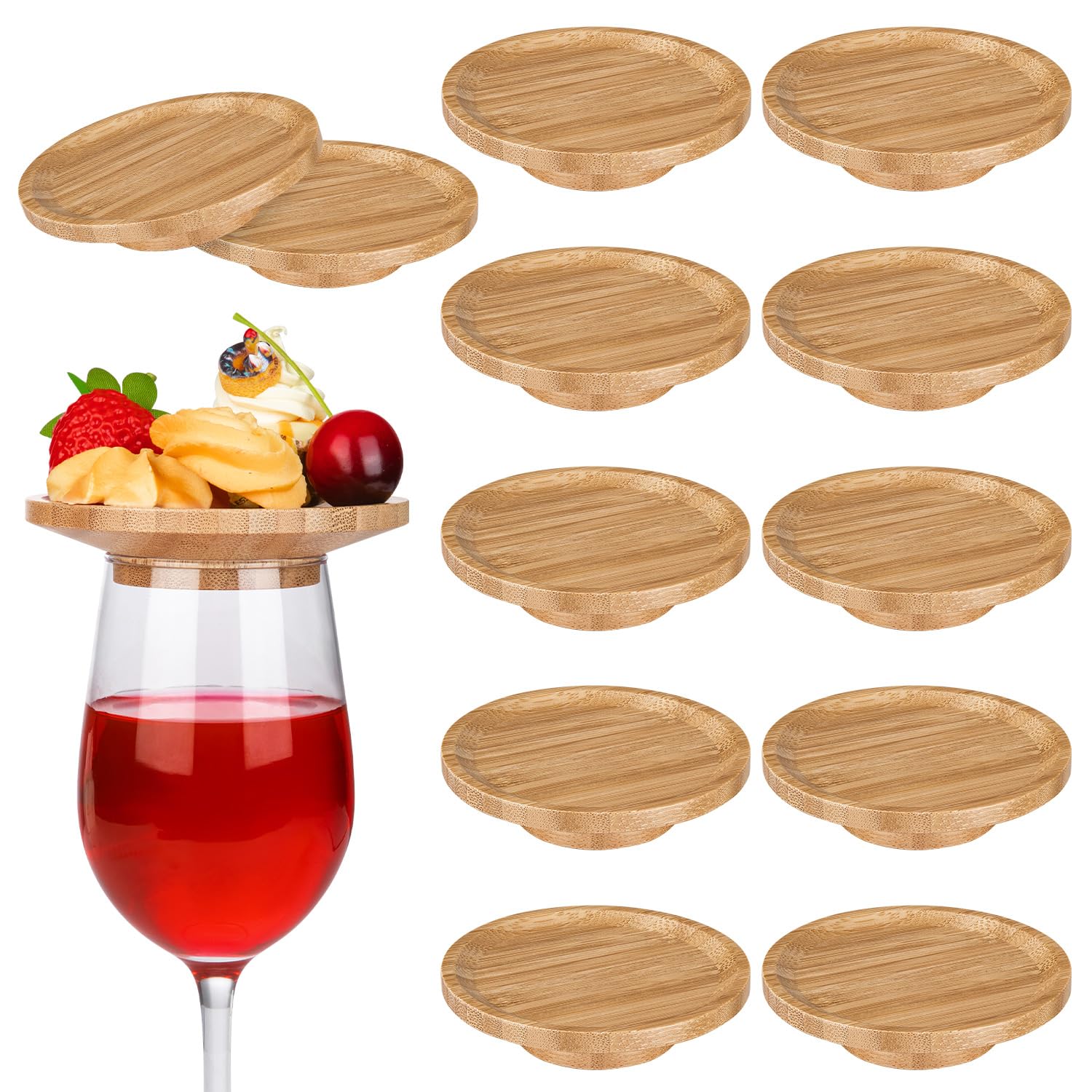 Photo 1 of 12Pcs Wine Glass Charcuterie Topper, 4" Bamboo Mini Charcuterie Boards, Wine Glass Covers to Keep Bugs Out, for Family Gatherings, Restaurants, Bars