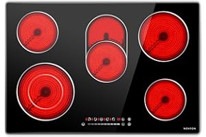 Noxton 30 Inch Electric Cooktop, 8400W 5 Burners Built-in Radiant Electric Stove Top, with Glass Protection Metal Frame, Slider Control, 9 Power Levels, Child Safety Lock, Timer, 220-240V
