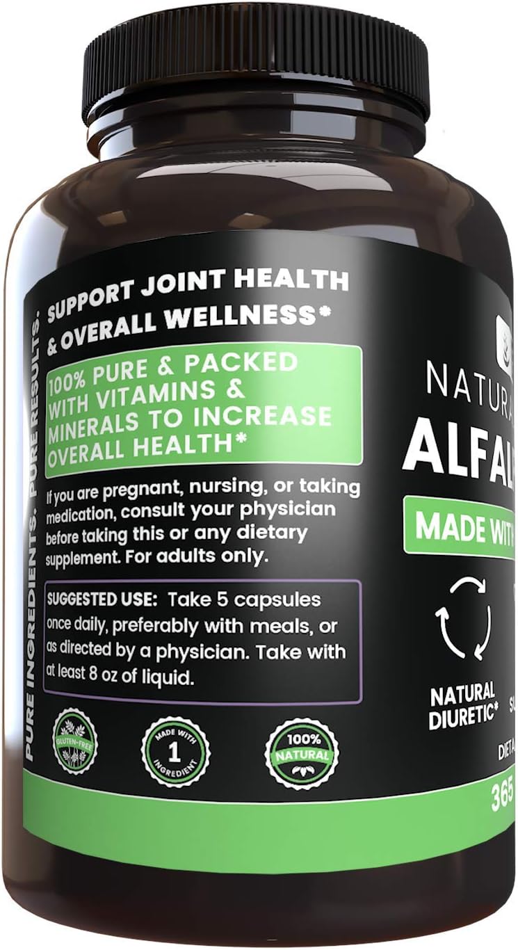 Natural Alfalfa Leaf, 365 Capsules, No Magnesium or Rice Filler, Made