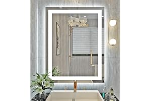 Klajowp LED Bathroom Mirror 28x36 Inch with Front and Backlit, Wall Mounted Vanity Mirror, Dimmable Wall Mirrors with Anti-Fo
