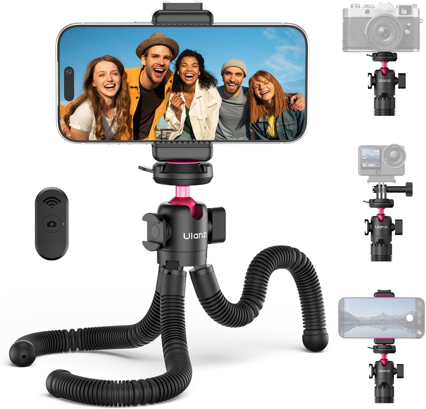 ULANZI MT-91 Flexible Octopus Tripod for Phone, GoPro&Camera, 3‑in‑1 Mini Tripod w Bluetooth Remote, CKA Quick Release w 1/4 Screw, GoPro Adapter, 360 Adjustable for Vlogging, Selfies, Video Recording