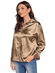 MakeMeChic Women's Satin Silk Long Sleeve Blouse