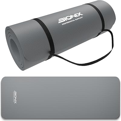 Bionix Extra Thick Yoga Mat 180x60 cm Non Slip with Carry Strap Grey