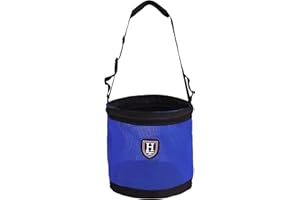 Harrison Howard Horse Muzzle Feed Bag Nylon Mesh Grain Feed Bag with Padded Neck Strap Adjustable Belt Dark Blue Large