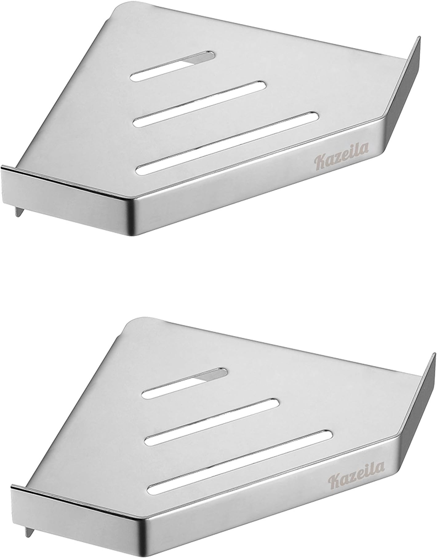 Kazeila Corner Storage Shelf for Kitchen or Bathroom, Mini Shower Caddy Shelf, SUS 304 Stainless Steel, Package of 2 Shelves, Polished Finish.(Triangle)