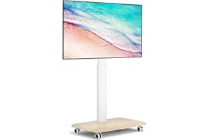 YOMT Portable Floor TV Stand on Wheels for 32-70 Inch TVs, Tall Universal Rolling TV Stand with Swivel Mount, Elegant Lockable Mobile TV Cart with Wood Base for Living Room, Bedroom, Dorm (White)