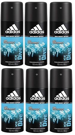 adidas Ice Dive Deo Body Spray für Herren - langanhaltendes Frischegefühl ohne Aluminium, 6er Pack (6 x 150 ml)