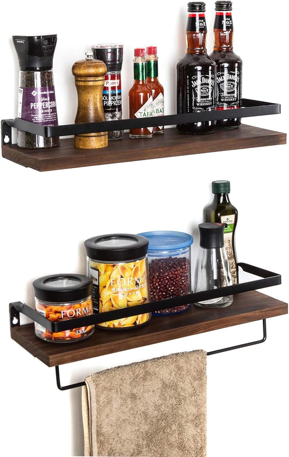 Soduku Floating Shelves Wall Mounted Storage Shelves for Kitchen, Bathroom,Set of 2 Brown: Furniture & Decor