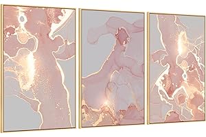 MOUDAMION Pink and Rose Gold Wall Decor, Abstract Canvas Wall Art Aesthetic Luxury Framed Wall Painting Picture Glitter Gold Blush Marble Print Artwork for Living Room Bedroom Kitchen Bathroom Office
