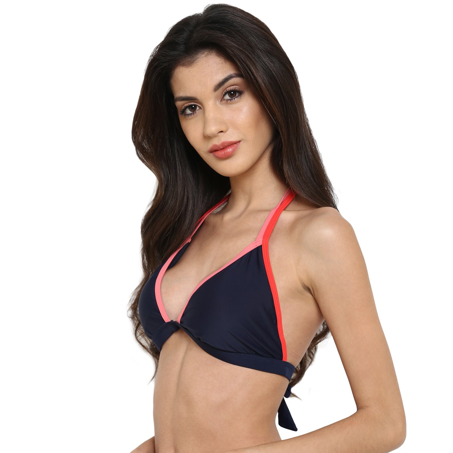 kvl womens solid halter triangle bikini swimsuit top - navy