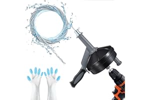 BACEYIOU Drain Auger, Breezz Clog Remover with Drill Adapter, 25 Feet Flexible Plumbing Snake Use Manually or Powered for Kitchen,Bathrom and Shower Sink, Comes with Gloves(Gray)