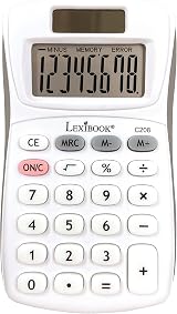 Lexibook 8-Digit Pocket Calculator C208 Solar Battery White Grey