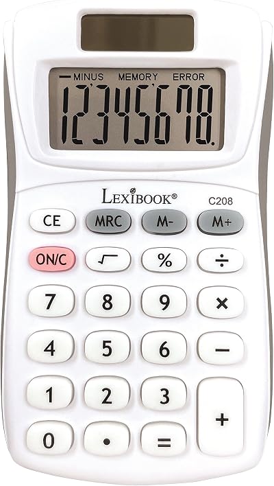 Lexibook 8-Digit Pocket Calculator C208 Solar Battery White Grey