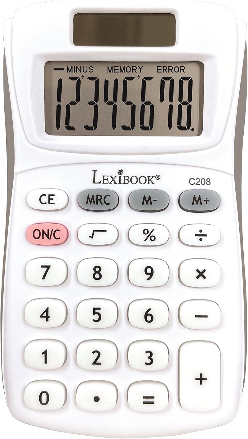 Lexibook 8-Digit Pocket Calculator C208 Solar Battery White Grey