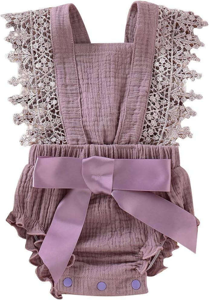 Haokaini - Newborn Summer Sleeveless Romper, Baby Ruffle Jumpsuit Outfits, Lace Bowknot Bodysuits Sunsuits