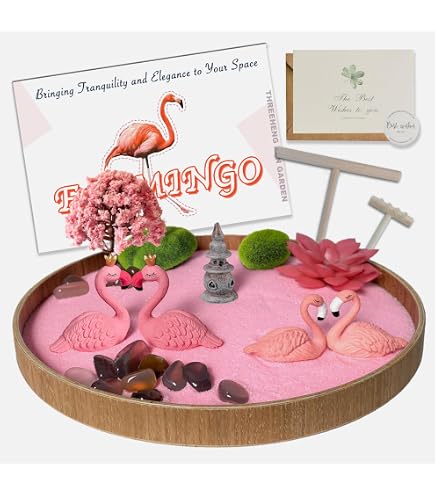 Amazon.com: Threeheng Flamingo Zen Garden for Desk, Pink Sand Art