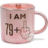 80th Birthday Gifts for Women - Funny Gag Turning 80 Plus Years Old Birthday Gift Ideas for Grandma, Mom, Sister, Wife, Best Friends, Retired Coworkers - Pink Marble Mug, Ceramic 11.5oz Coffee Cup