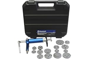Mastercool 43050 Air-Powered Brake Caliper Wind-Back Tool Kit – 15-Piece Adapter Set, Left/Right Hand Operation, 3/8” Drive, Magnetic Base