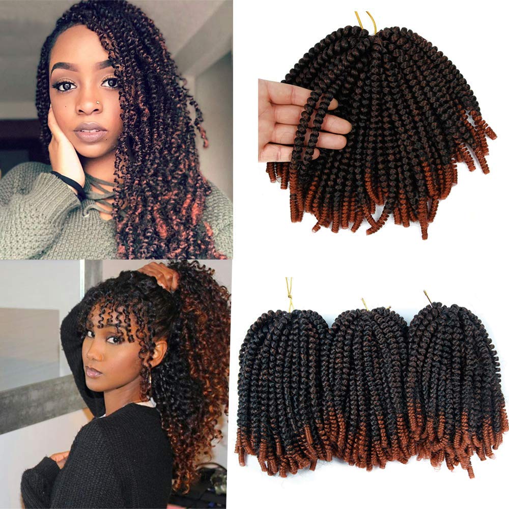 Spring Twist Crochet Hair Braids Ombre Color Synthetic Curly Braiding Hair Extension (8inch 1B/350)