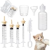 Newborn Puppies&amp;Kittens Silicone Nipples FeedingSet&amp;Small Animal NursingKit | Silicone Nipples, Liquid Syringes &amp; Measuring Cup, Formula Feeding, Cleaning Brush, for Newborn Cat &amp; Dog Nursing Feeding Kit