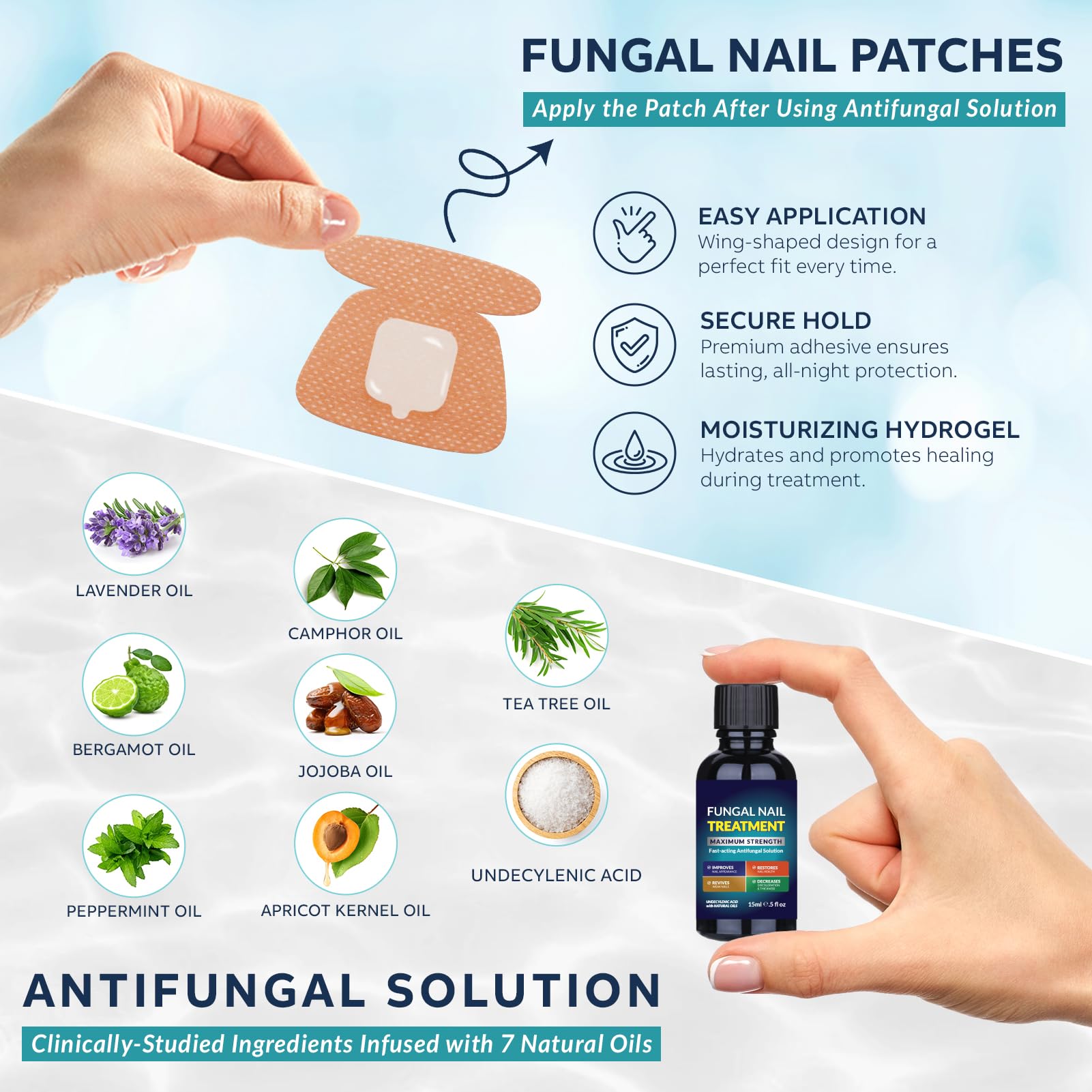 Toenail Fungus Treatment Extra Strength Kit: Nail Repair Liquid Solution and Patches - Nighttime Nail Patches Renewal - Fast Acting Drops with Undecylenic Acid, Natural Oil for Toe Finger Nails - Image 5